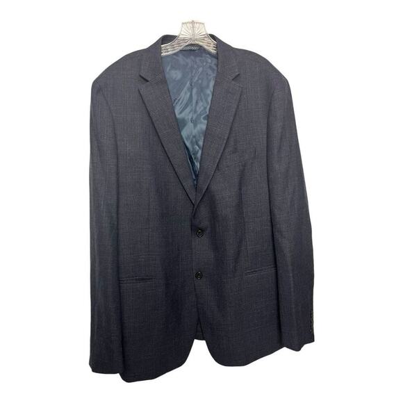 Ralph Lauren Blue Plaid Blazer Wool Poly Linen Blend Men 48L Check Sport Coat